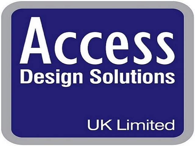 The words Access Design Solutions UK Limited in white text placed within a blue square with a grey border