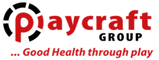 Red and Black Logo for Playcraft Group. Strapline beneath saying "Good health Through play". We manufacture Soft Play Areas, Trampoline Parks etc.