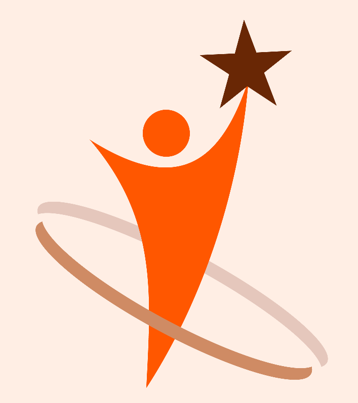 a vector image of a person reaching for a star with rings around them orange on a pink background