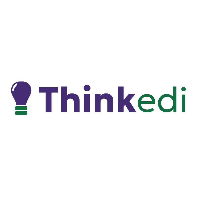 Purple and green lightbulb next to the word Thinkedi