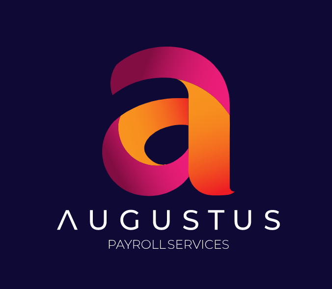 Augustus Payroll Services Logo in colours Navy, Pink and Orange. 