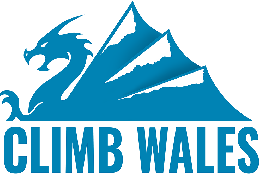 Climb Wales Logo - a blue dragon, its wing representing the three main mountain areas in North Wales