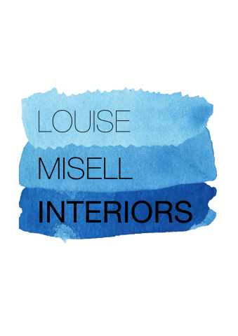 The Louise Misell Interiors logo, the text on a blue background.