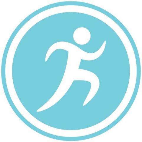 Protec Physio Logo image of person in motion on a blue background 