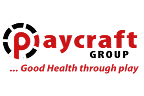 Red and Black Logo for Playcraft Group. Strapline beneath saying "Good health Through play". We manufacture Soft Play Areas, Trampoline Parks etc.