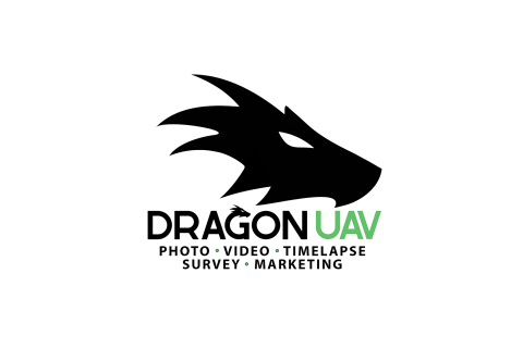 Dragon UAV Company Logo - Dragon Head with text "Photo, Video, timelapse, Survey, Marketing"
