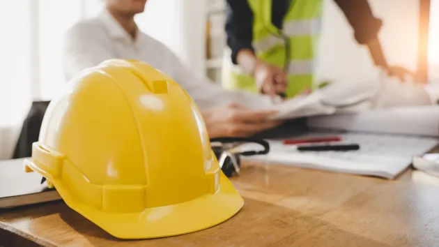 Safety hat on a desk