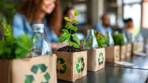 Boxes with recycling logo 