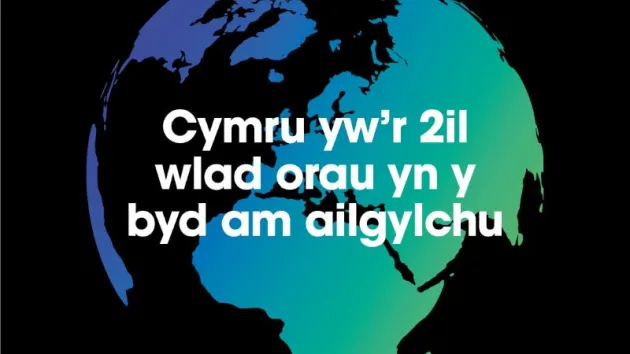 Cymru yw'r 2il wlad orau yn y byd am ailgylchu 