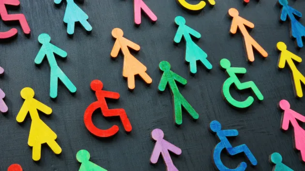 colourful symbols, wheelchair, people to depict inclusivity 