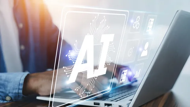 Digital AI symbol and laptop 