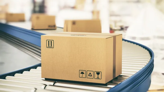 parcels on a conveyor belt 