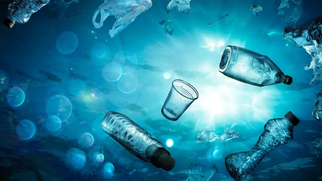 Plastic pollution - bottles, bags in the sea 