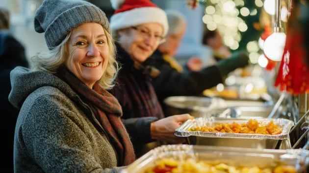 Volunteers in a kitchen at Christmas