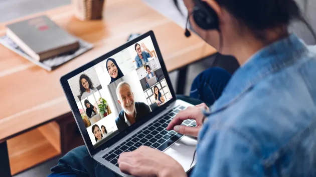 Webinar - online meeting, colleagues having a discussion 