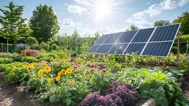 Community garden with solar panels 