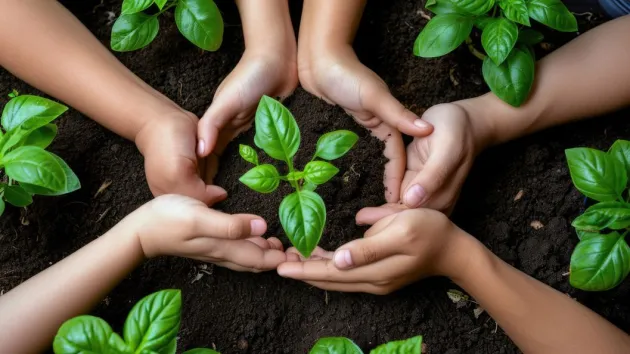 hands holding seedlings 