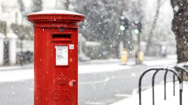 Royal Mail post box and snow