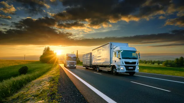 trucks on a road