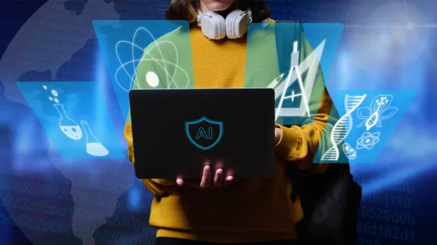 teenager using a laptop for study - AI