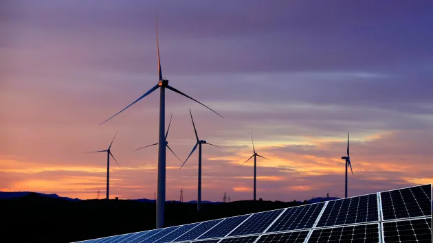Wind turbines and solar panels 
