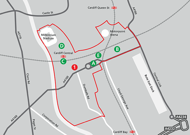 The areas and sites in Central Cardiff Zone Map