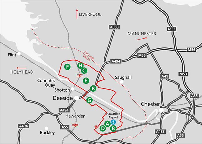 The areas and sites in Deeside Zone Map