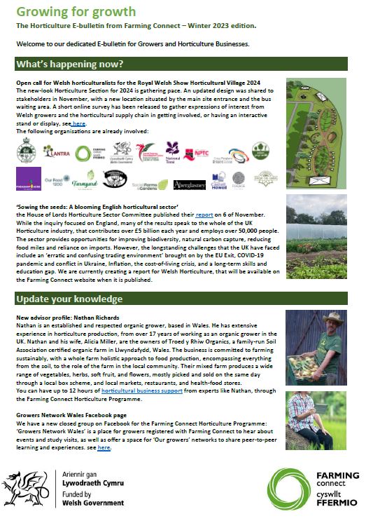 The Horticulture E-bulletin from Farming Connect – Winter 2023