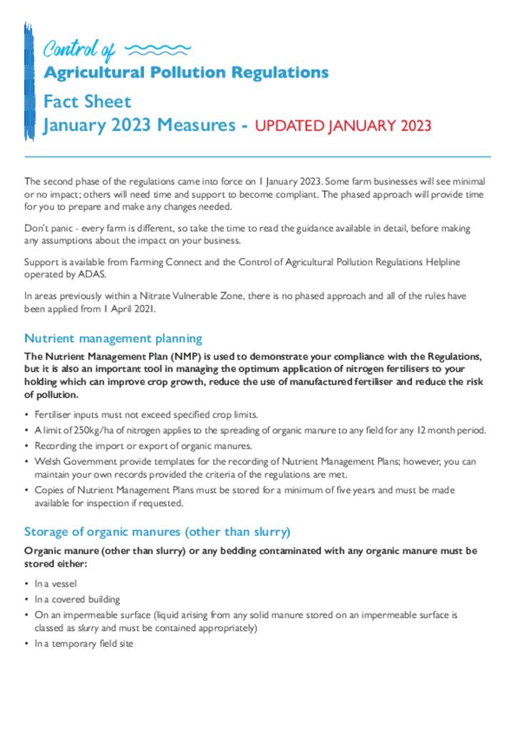 Agricultural Pollution Factsheet - January 2023 Measures - UPDATED