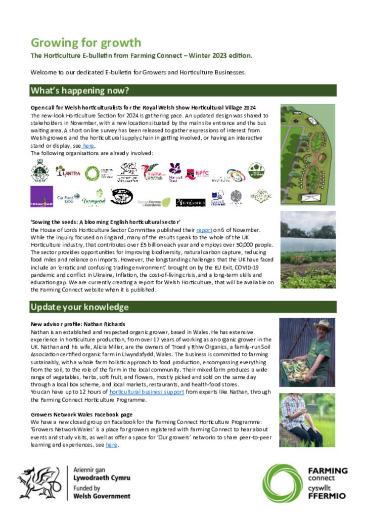 The Horticulture E-bulletin from Farming Connect – Winter 2023