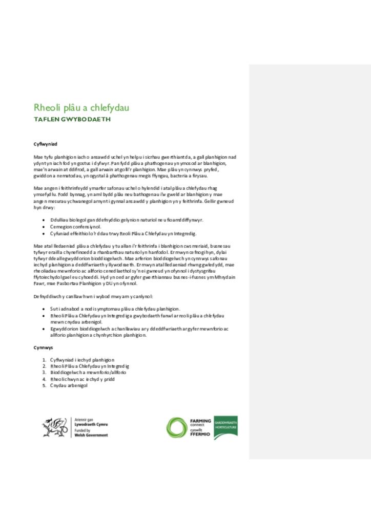 Rheoli plâu a chlefydau