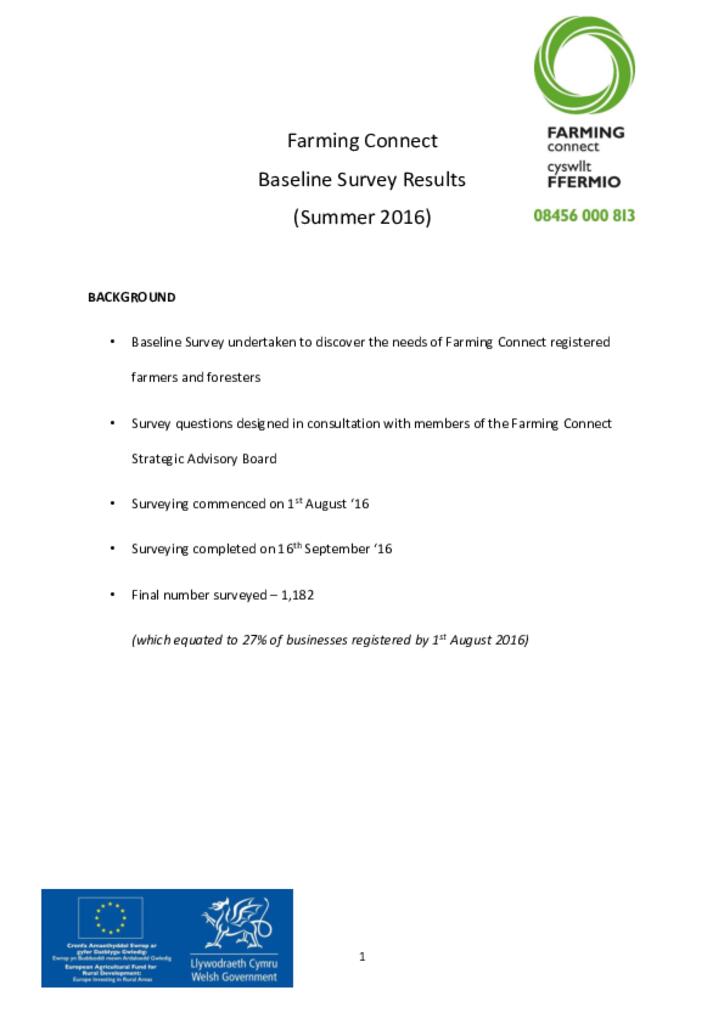 Farming Connect Baseline Survey Results (Summer 2016)