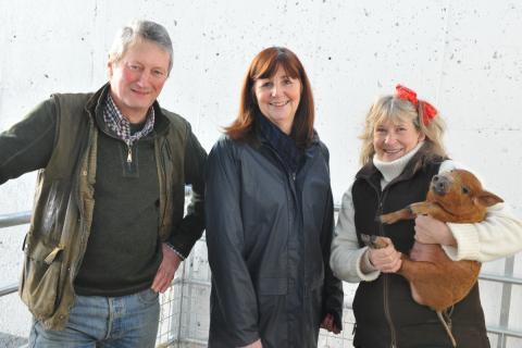 cabinet secretary for energy planning and rural affairs lesley griffiths with hugh and katharine brookes and mangalitza piglet 0