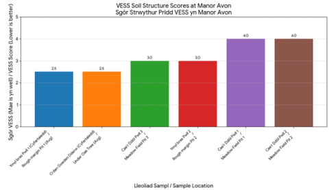 Figure 1. Visual evaluation of soil structure (VESS) scores for various sampled locations.