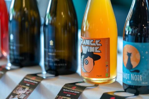 A display of bottles of Welsh Wine