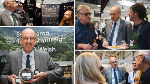 Cabinet Minister Llyr Gruffydd touring the Food Hall at the Royal Welsh Show