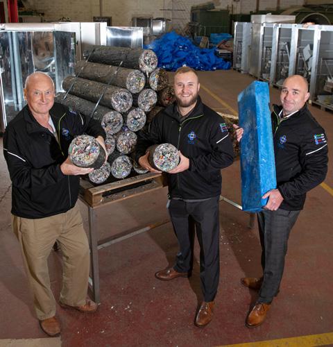 L-R: Philip Davison-Sebry, Thomas Davison-Sebry and Mathew Rapson of Cardiff-based Thermal Compaction Group (TCG) with the firm’s patented Massmelt thermal compaction system, which is being trialled by the US Navy.