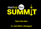 start UP summit in yellow text underneath says save the date 
