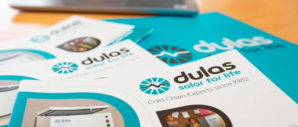 Image of pamphlets printed with Dulas branding