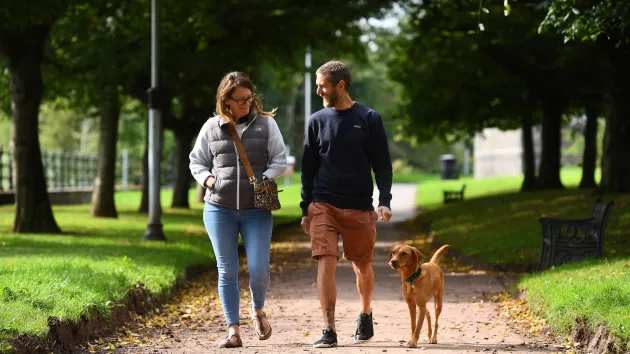The Promenade & Usk Bridge, couple walking their dog 