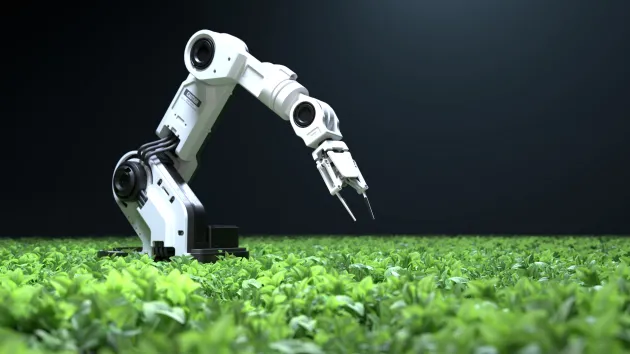 Agri tech - robotic arm and crops 