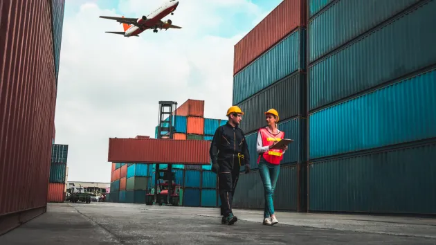 Shipping containers at a port