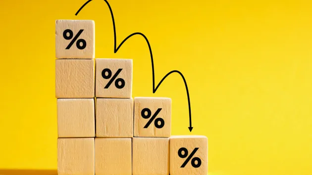 wooden blocks with percentage signs descending 