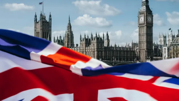Houses of Parliament London, Big Ben and Union Jack 