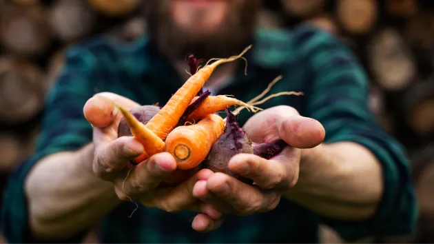 man holding carrots
