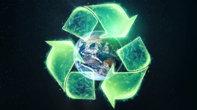 Recycling symbol and planet earth 