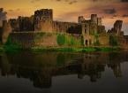 Sunset over Caerphilly Castle Wales