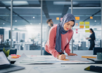Portrait of Muslim Businesswoman Wearing Hijab Works on Engineering Project