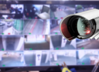 CCTV security camera monitor in office building