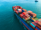 Aerial view container cargo ship, import export commerce business trade logistic 